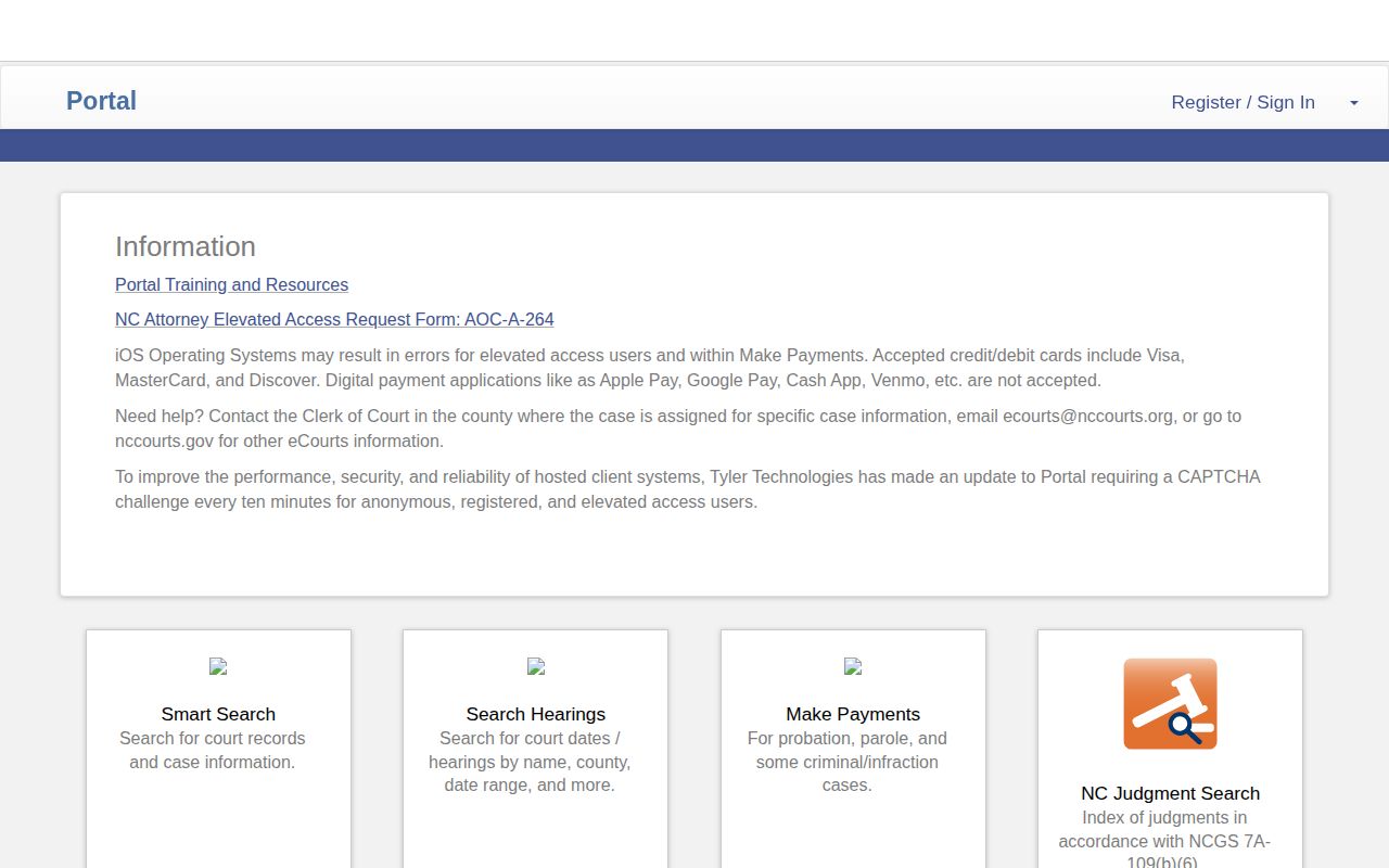 North Carolina eCourts Portal public docket search interface