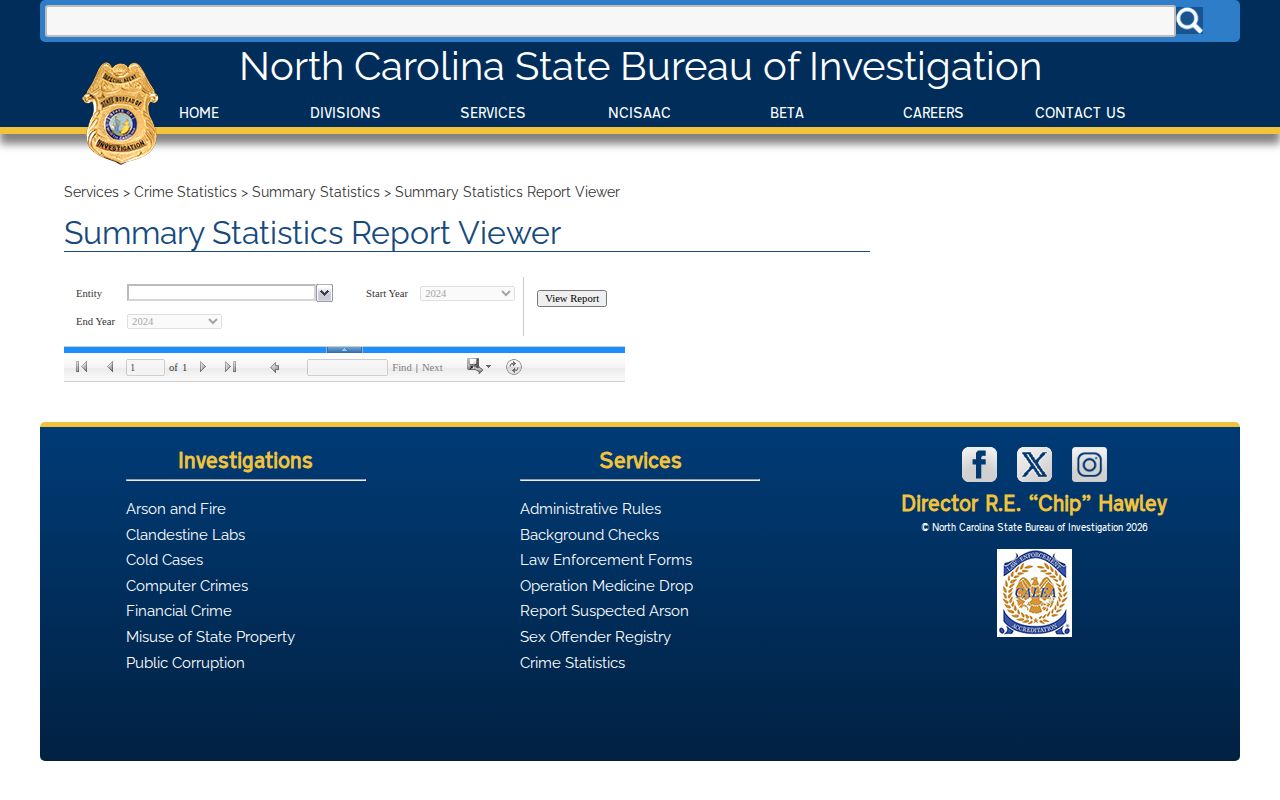 NCSBI agency reporting status showing Lewiston Woodville covered by another jurisdiction