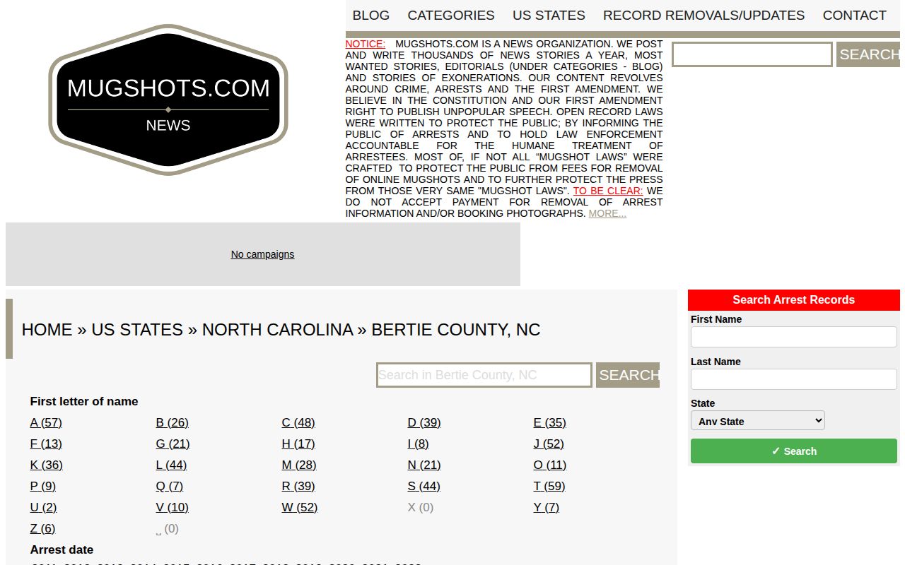 Historical third-party Bertie County index with older date range